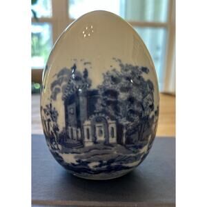 Vtg Blue White Porcelain Decorative Egg Scenic Chinoiserie Hollow Display Decor